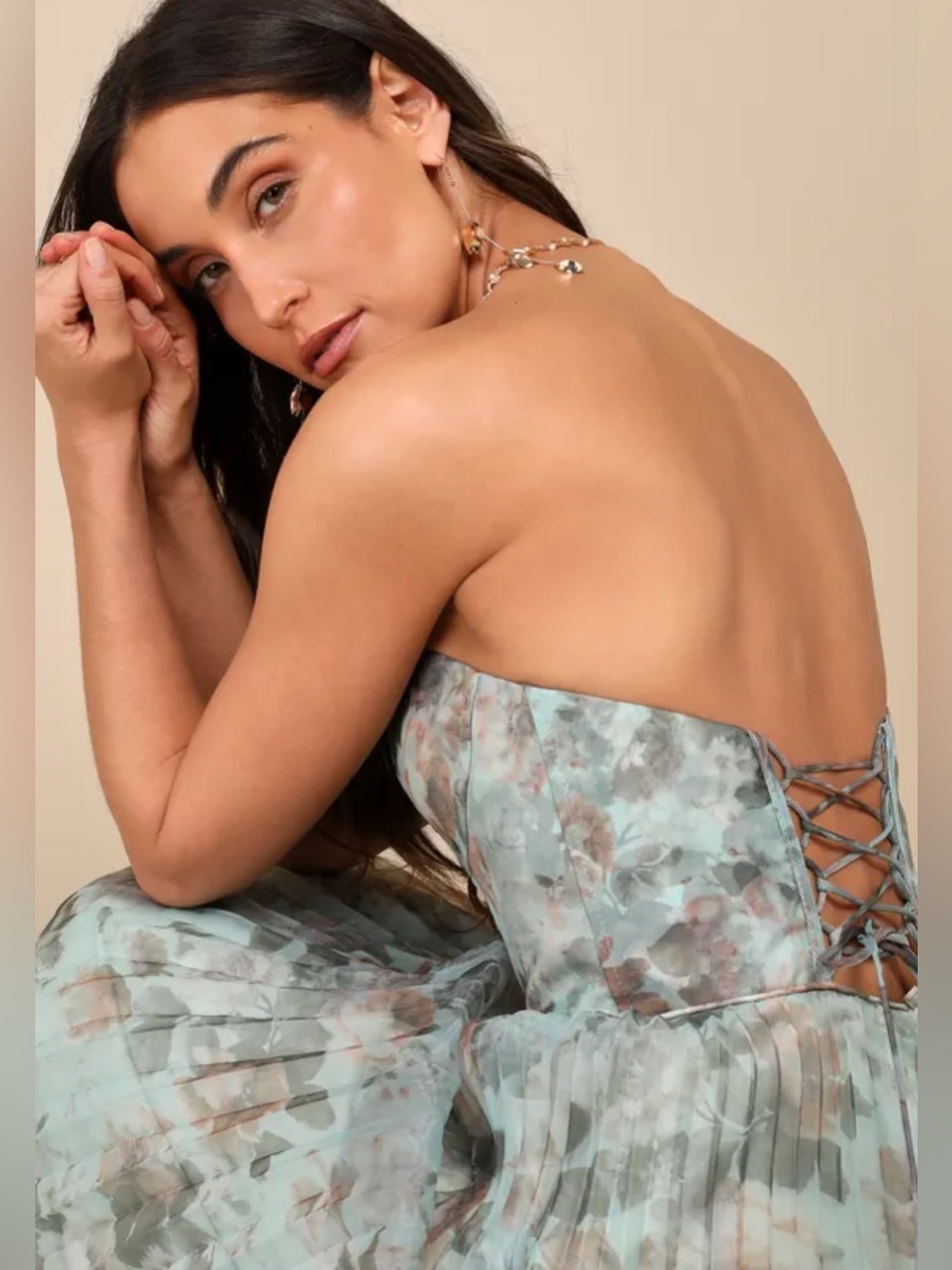 Most Beautiful Day Sage Multi Floral Print Organza Maxi Dress | NWT | XS - Picture 4 of 8
